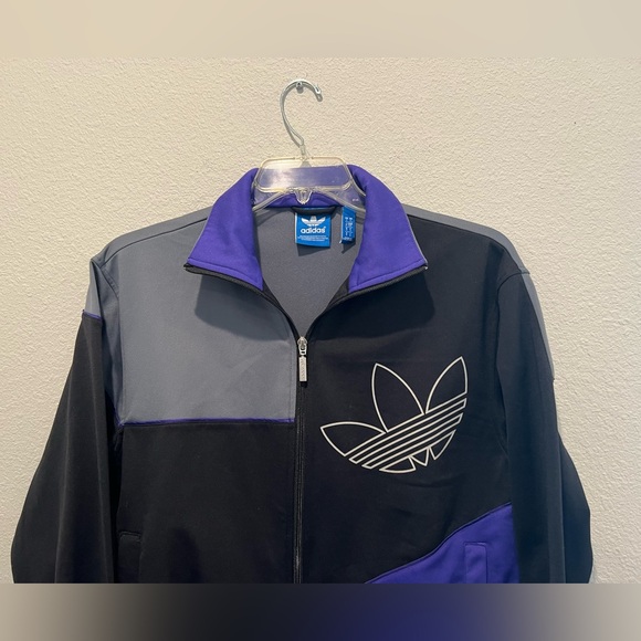 Adidas Big Logo Track Jacket Full Zip Black Purple Gray Color Block Size S - Picture 6 of 7